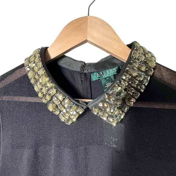 Lauren Ralph Lauren Black Dress with Embellished Neck Collar Size XL NWT - Picture 3 of 15